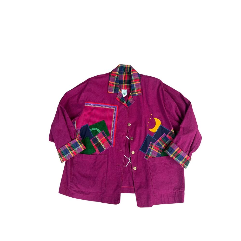 The Frog Pond Vintage 90s Whimsigoth Moon & Mountain Patchwork Jacket XL - Picture 2 of 7